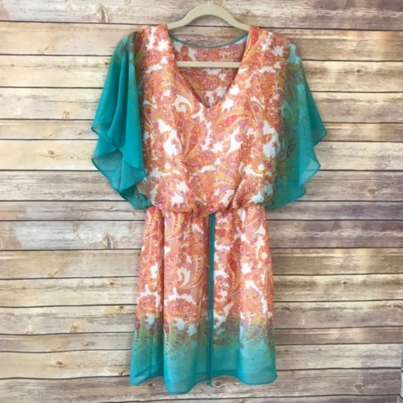 Bisou Bisou Dresses & Skirts - Bisou Bisou Paisley Printed Chiffon Blouson Dress